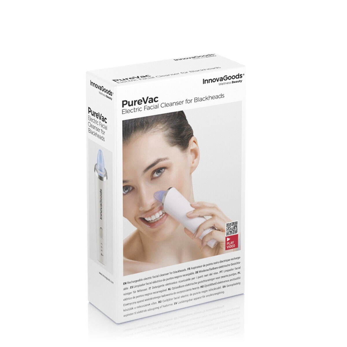 Limpiador facial eléctrico de puntos negros PureVac de innovagizmo, con cabezal suave y diseño compacto para una limpieza profunda.