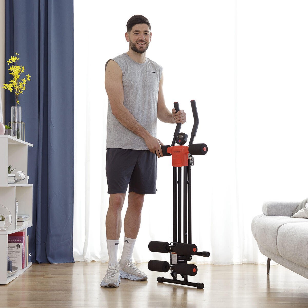 Máquina de abdominales plegable Plawer de Innovagizmo para entrenamiento completo en casa, con pantalla LCD y guía de ejercicios.