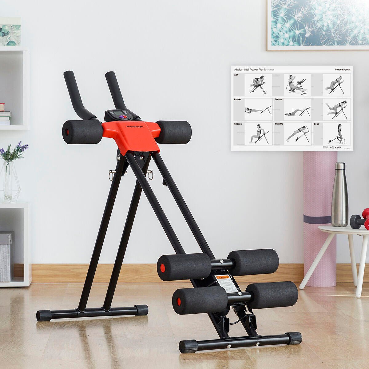 Máquina de abdominales Plawer de Innovagizmo, equipo de entrenamiento plegable con pantalla LCD y guía para ejercicio en casa