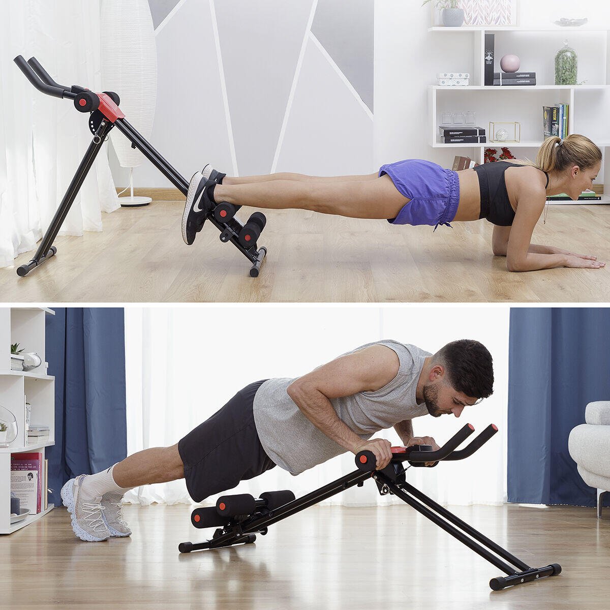 Máquina de abdominales plegable Plawer de Innovagizmo, equipo fitness doméstico con pantalla LCD para entrenamiento completo en casa.