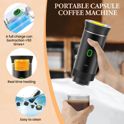 Cafetera portátil 3 en 1 Innovagizmo con calentamiento automático y carga USB-C, con tapa y botones visibles en la imagen.