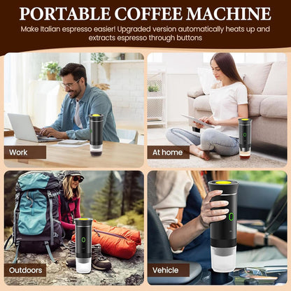 Cafetera portátil 3 en 1 de innovagizmo con calentamiento automático y carga USB-C, ideal para viajes y uso en movimiento.