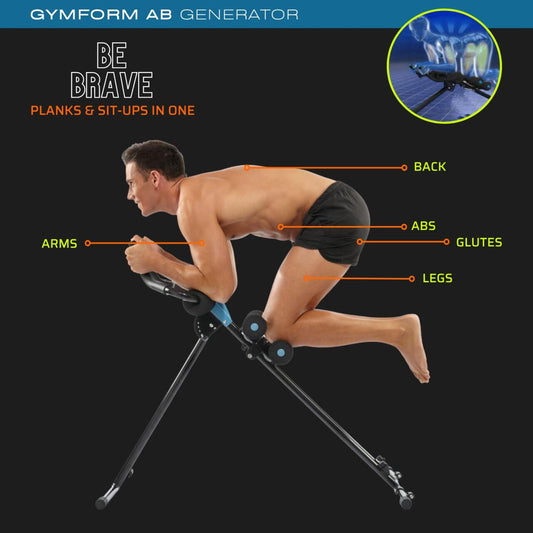 Máquina de ejercicios GYMFORM AB GENERATOR para cardio y tonificación en casa, con manijas y plataforma antideslizante.