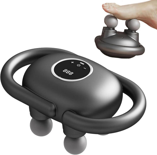 Masajeador de mano de la marca Innovagizmo.com con mango ergonómico y cabezales de masaje para aliviar tensión muscular.