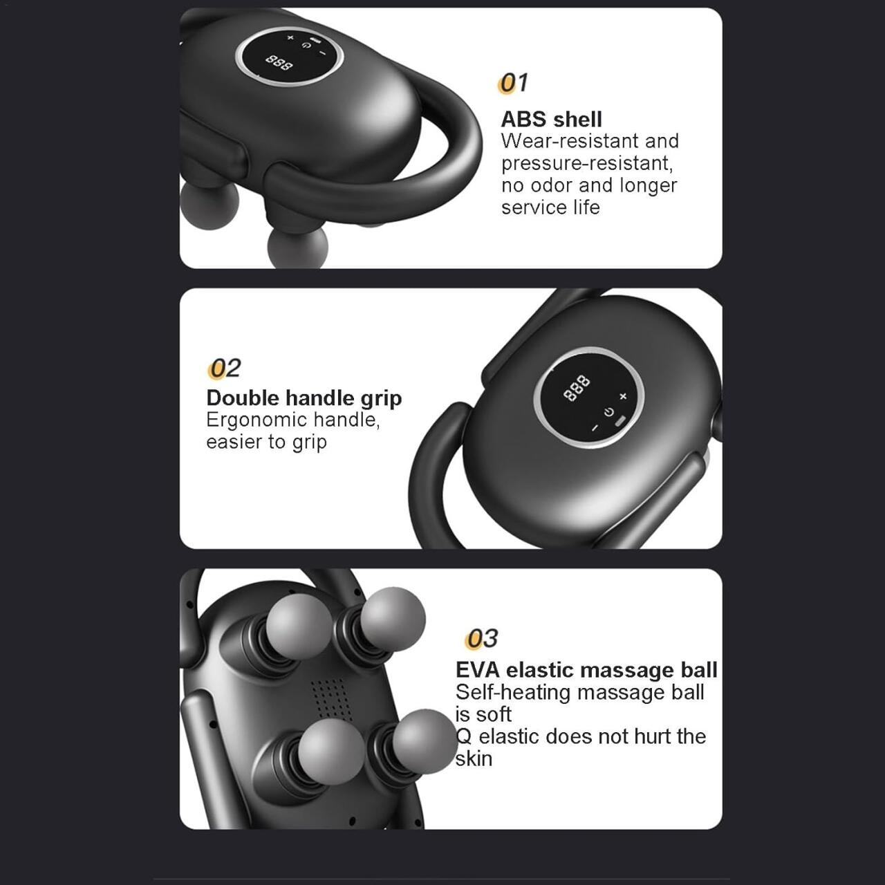 Masajeador de mano innovagizmo.com con mango ergonómico y cabezal de masaje para relajar músculos y aliviar tensión.