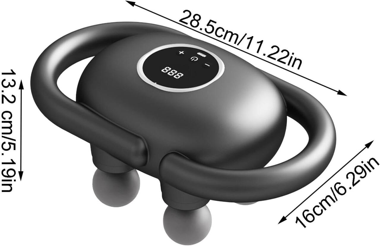 Masajeador de mano innovagizmo.com, dispositivo portátil para aliviar tensión muscular y mejorar la relajación en la piel.