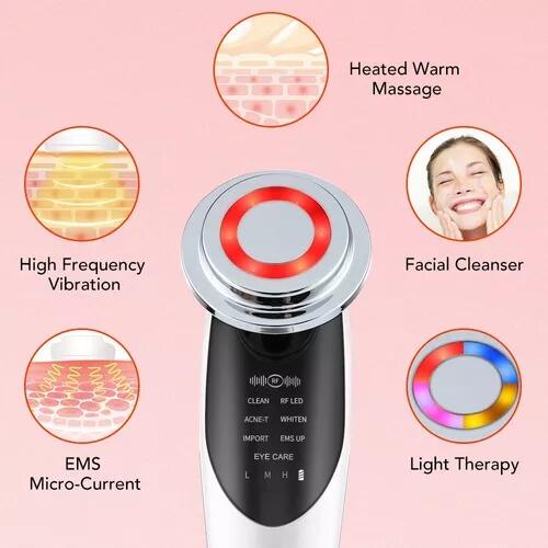 Masajeador facial antiarrugas Innovagizmo con calor y fototerapia, muestra la superficie del dispositivo para cuidado de la piel.