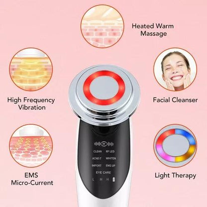 Masajeador facial antiarrugas Innovagizmo con calor y fototerapia, muestra la superficie del dispositivo para cuidado de la piel.