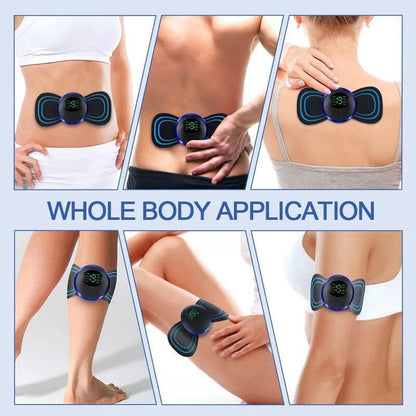 Masajeador muscular eléctrico de Innovagizmo, con cabezal rotatorio y diseño ergonómico para aliviar tensiones musculares.