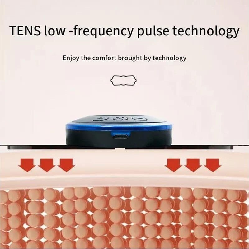 Masajeador muscular eléctrico de la marca Innovagizmo, con diseño compacto y cabezal giratorio para aliviar tensiones musculares.