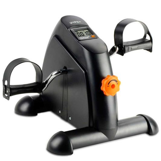 Pedaleador manual Small Fit 1000 de Gridinlux para ejercicio de piernas en gimnasia pasiva, con pantalla y estructura compacta.