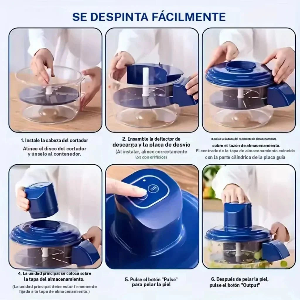Peladora automática de frutas de innovagizmo.com, rápida y precisa, mostrando el mecanismo en uso para pelar frutas fácilmente.