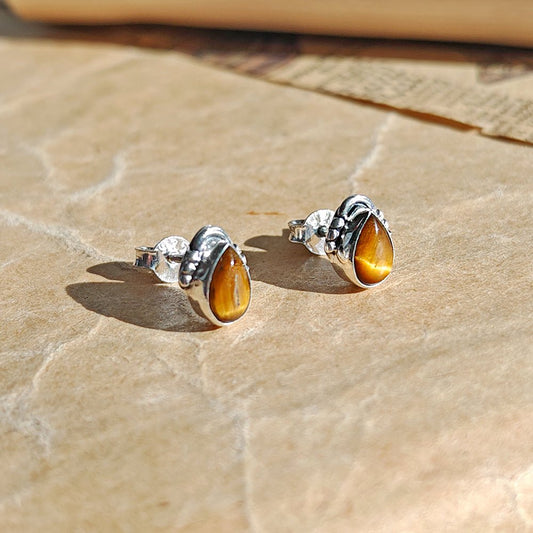 Pendientes Agra de Ojo de Tigre y Plata de Ley 925