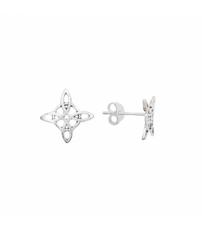 Pendientes botón de nudo de bruja en plata de ley 925 de Mystical Tienda, con diseño de nudo y acabado brillante.