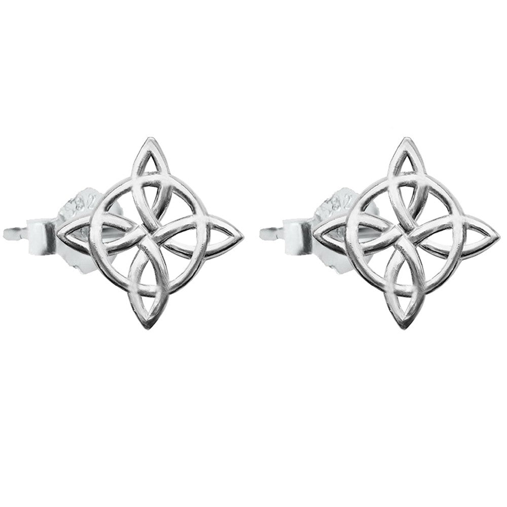 Pendientes de botón con nudo de bruja en plata de ley 925, diseño elegante y único, joyería Mystical Tienda.