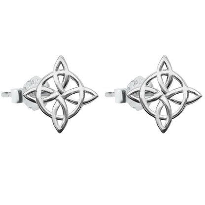 Pendientes de botón con nudo de bruja en plata de ley 925, diseño elegante y único, joyería Mystical Tienda.