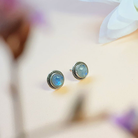 Pendientes Botón de Piedra de Luna y Plata de Ley 925