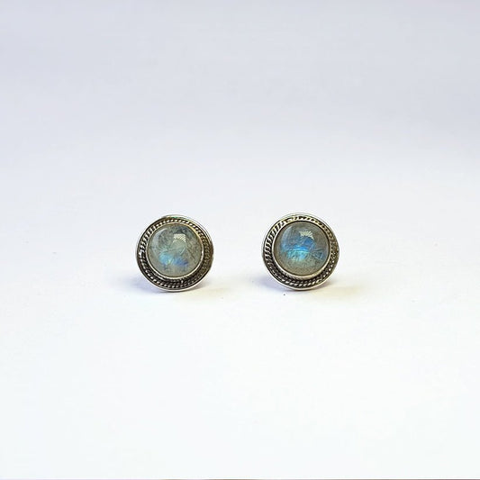 Pendientes Botón de Piedra de Luna y Plata de Ley 925