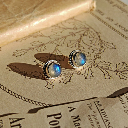 Pendientes Botón Labradorita y Plata de Ley 925