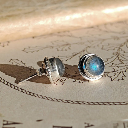 Pendientes Botón Labradorita y Plata de Ley 925