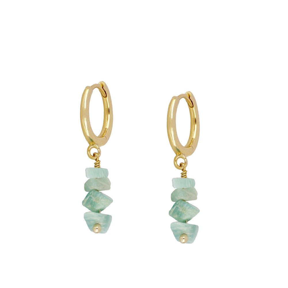 Pendientes 'Eloise' de Amazonita de Mystical Tienda, con piedras verdes y diseño elegante en los pendientes.