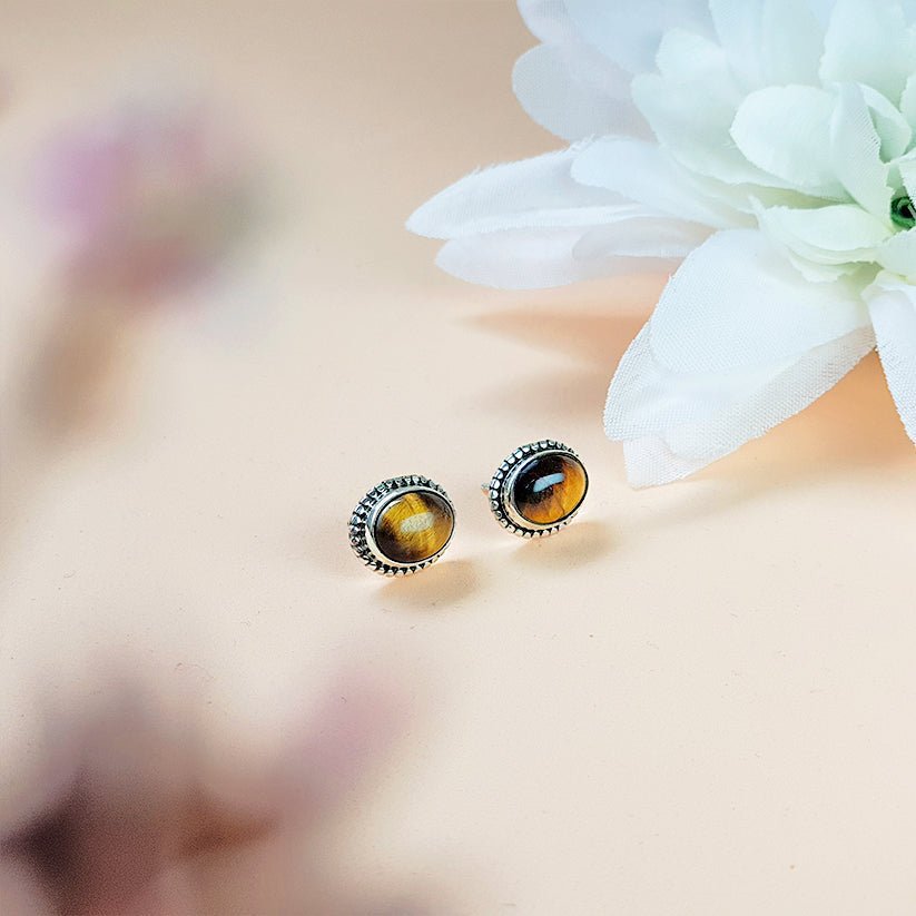 Pendientes Óvalo Ojo de Tigre y Plata de Ley 925