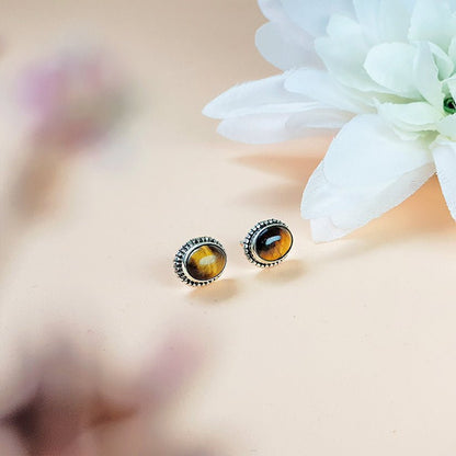 Pendientes Óvalo Ojo de Tigre y Plata de Ley 925