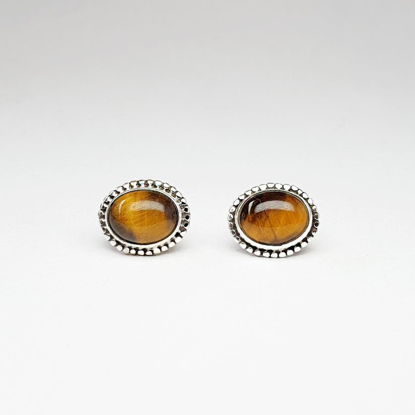 Pendientes Óvalo Ojo de Tigre y Plata de Ley 925