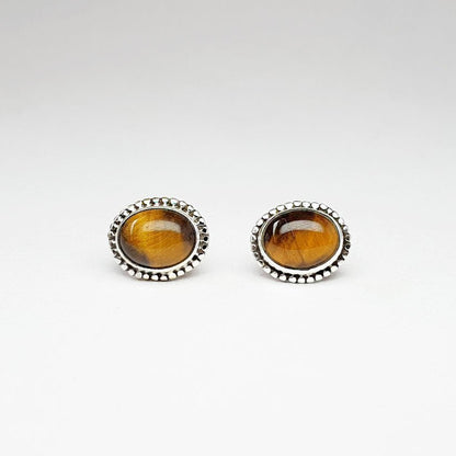 Pendientes Óvalo Ojo de Tigre y Plata de Ley 925