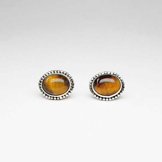 Pendientes Óvalo Ojo de Tigre y Plata de Ley 925