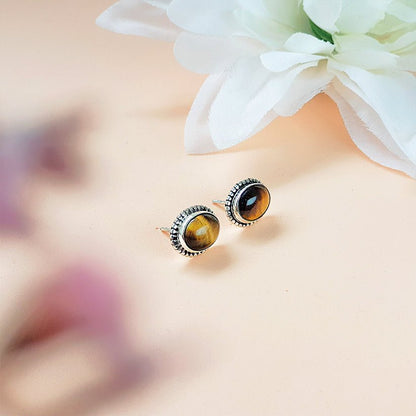 Pendientes Óvalo Ojo de Tigre y Plata de Ley 925