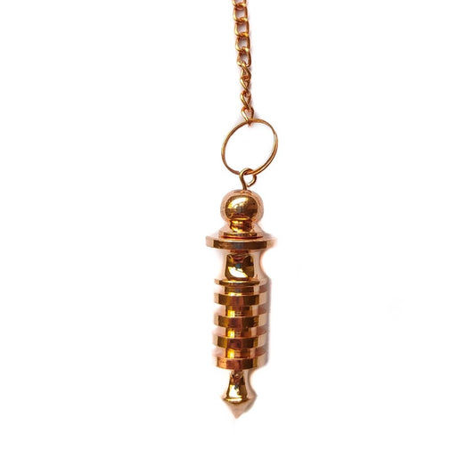 Péndulo Isis Mini de cobre, de metal, con forma de péndulo pequeño y elegante para prácticas espirituales y de radiestesia.