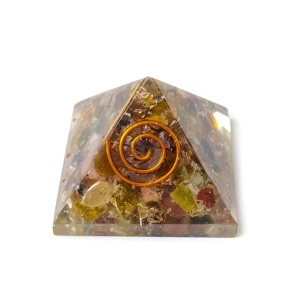 Pirámide Orgonita de Turmalina Multicolor con Espiral - Sensaido