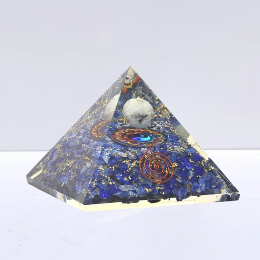 Pirámide Orgonita 'Earth' - Lapislázuli con Esfera de Piedra de Luna - Sensaido
