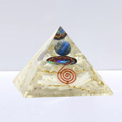 Pirámide Orgonita 'Earth' - Selenita con Esfera de Lapislázuli - Sensaido