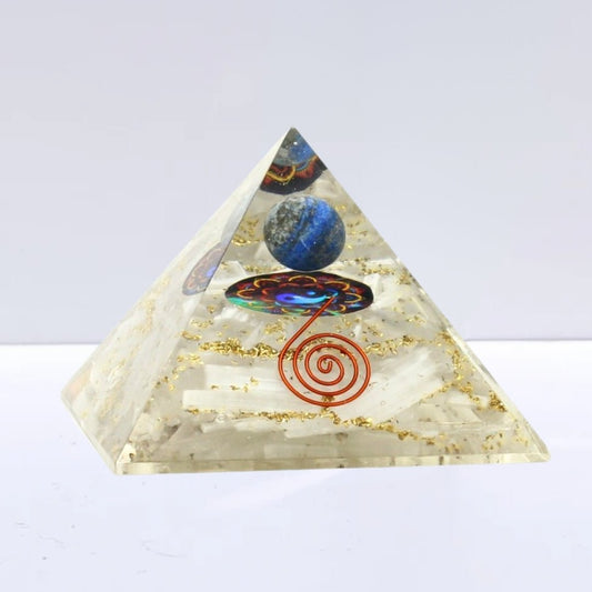 Pirámide Orgonita 'Earth' - Selenita con Esfera de Lapislázuli - Sensaido