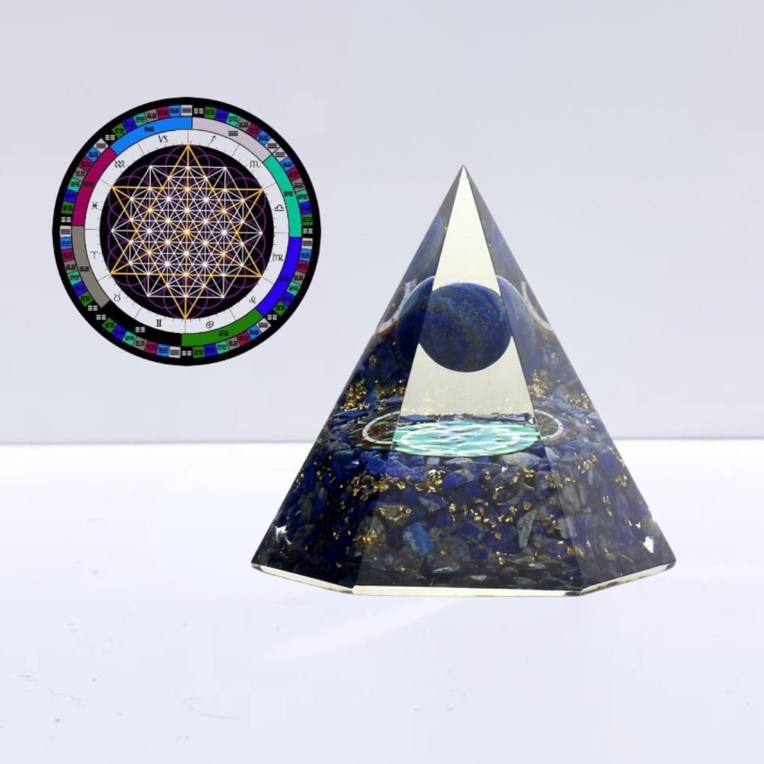 Pirámide Orgonita 'Sacred' - Lapislázuli Tetraedro de 64 estrellas - Sensaido