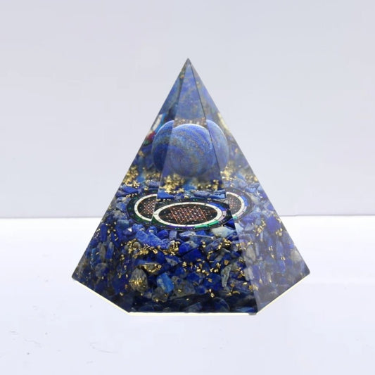 Pirámide Orgonita 'Sacred' - Lapislázuli Tetraedro de 64 estrellas - Sensaido