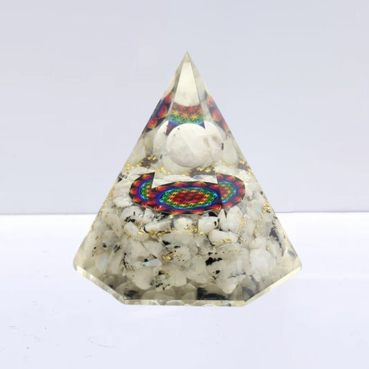 Pirámide Orgonita 'Sacred' - Piedra de Luna y Flor de la Vida - Sensaido