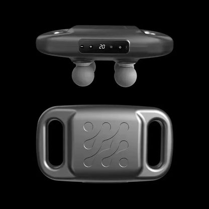 Pistola de masaje con 4 cabezas de innovagizmo.com, ideal para aliviar tensiones musculares y promover la relajación.