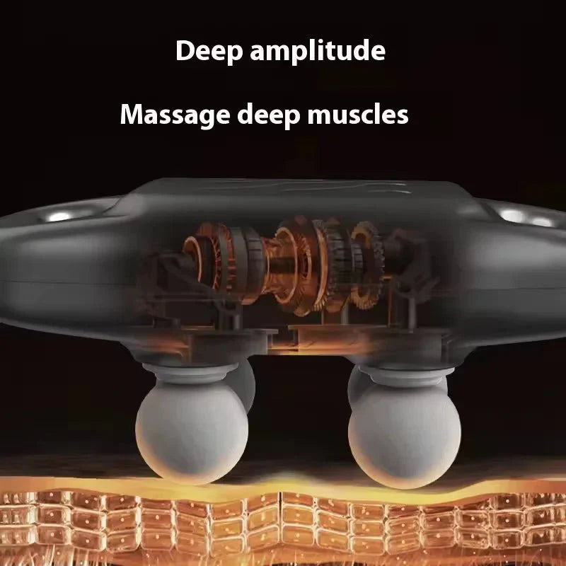 Pistola de masaje Innovagizmo con 4 cabezas para aliviar tensión muscular y relajar el cuerpo.