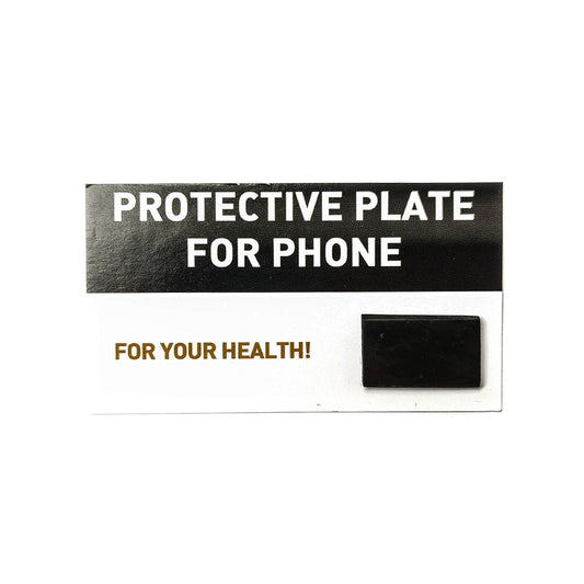 Placa de shungit rectangular adhesiva de Mystical Tienda para protección energética en móvil, con superficie negra y textura lisa.