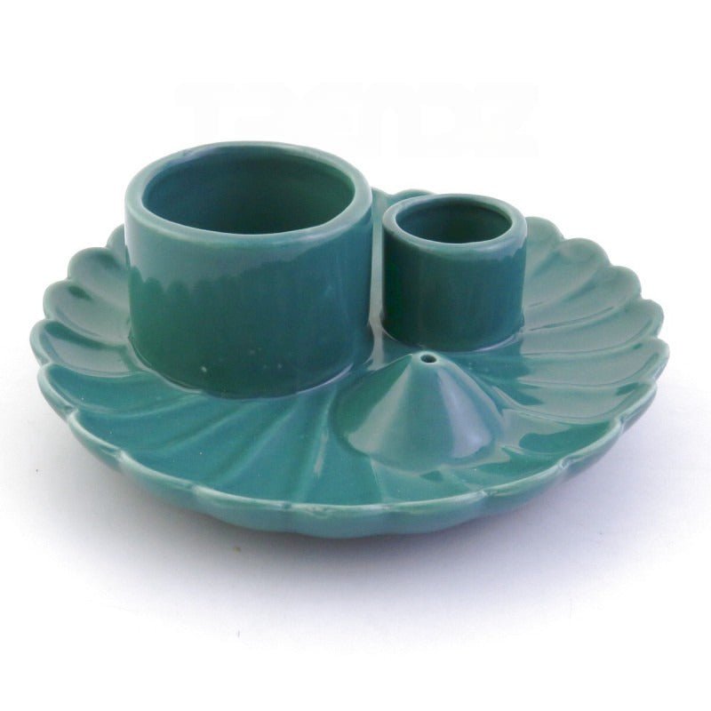 Incensario de cerámica verde para quemar inciensos, plato multiusos de estilo tradicional.
