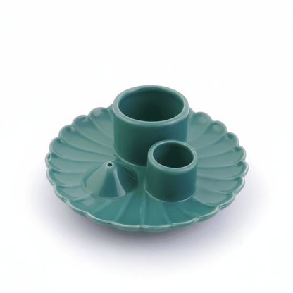 Incensario de cerámica multiusos en color verde, plato quemador de inciensos para aromaterapia y decoración.