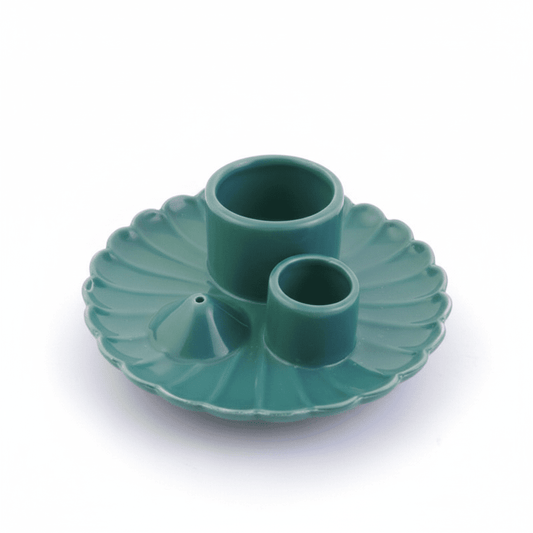 Incensario de cerámica multiusos en color verde, plato quemador de inciensos para aromaterapia y decoración.