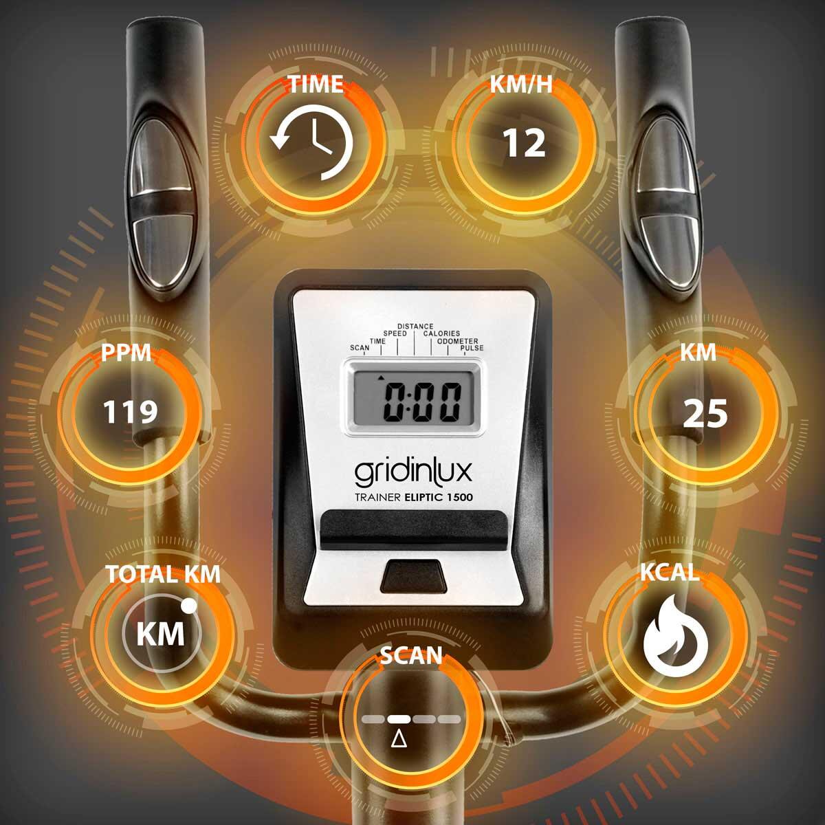 Bicicleta elíptica Trainer Eliptic 1500 de Innovagizmo con volante de 8 kg, 8 niveles de resistencia y pulsómetro.
