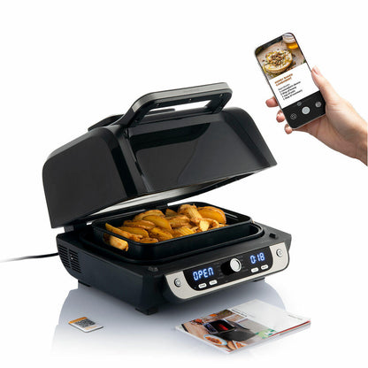 Freidora de aire con grill Fryinn 12 en 1 en negro, accesorios y recetario, capacidad de 6 L y potencia de 3400 W.