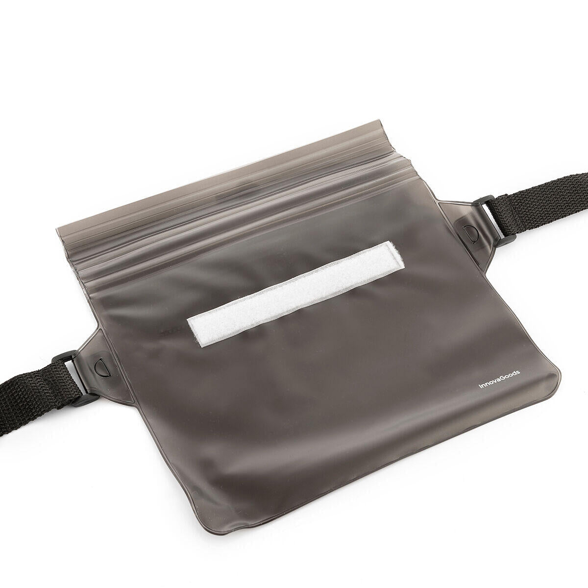 Bolsa riñonera impermeable Dropea de Innovagizmo, con correa ajustable, en color negro, diseñada para llevar objetos de forma segura.