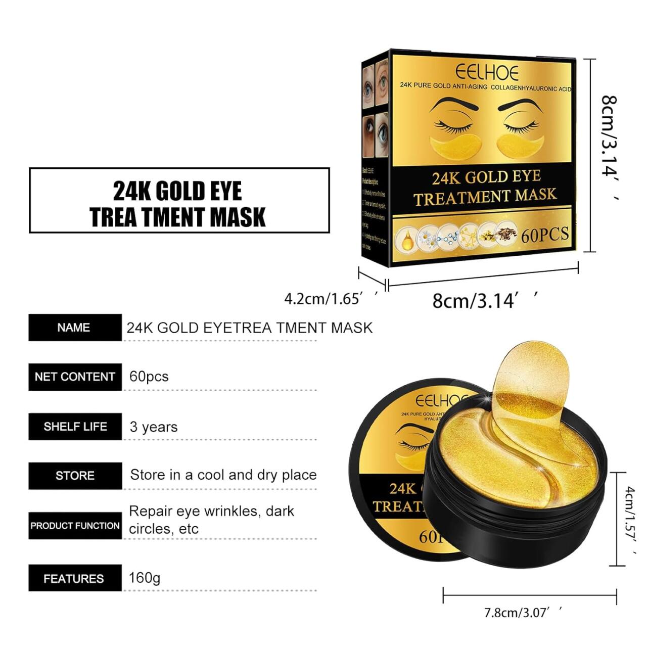 EELHOE Parches de Oro 24K – Tratamiento de Lujo para Ojeras e Hinchazón 👁️💛 60 Pcs