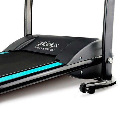 Cinta de andar plegable Gridinlux con motor de 1000 W y 12 programas, ideal para ejercicio en casa, vista frontal con control digital